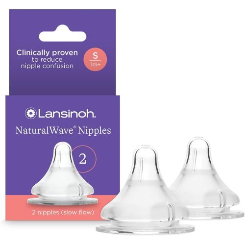 Lansinoh NaturalWave Baby Bottle Nipples – 100% Soft, Durable Silicone, Made Without BPA BPS, Anti-Colic, Supports Baby’s Developing Mouth and Teeth, Slow Flow, Size S, 2 Count, 1+ Month