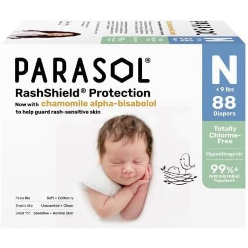 Parasol Chlorine-Free Luxury Diapers with RashShield Protection, Size NB, 88 Count(2 Pack of 44)