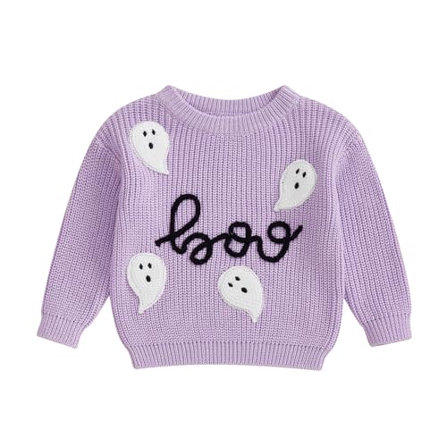 Baby Halloween Outfit Boy Girl Pumpkin Sweater Ghost Embroidery Knit Sweatshirt Infant Toddler Halloween Clothes