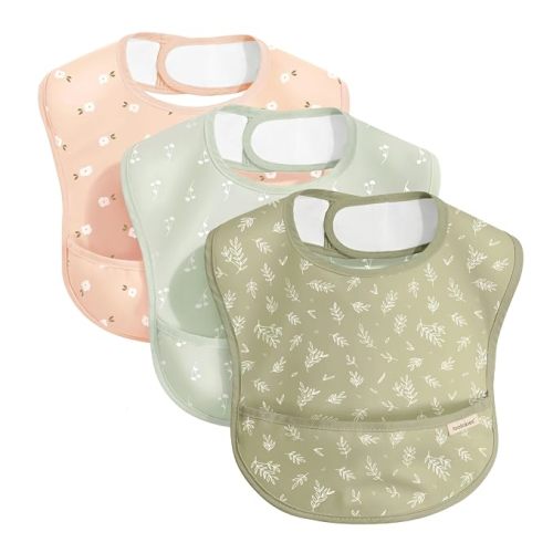 KeaBabies 3-Pack Waterproof Baby Bibs for Eating, Lightweight (Ocean)