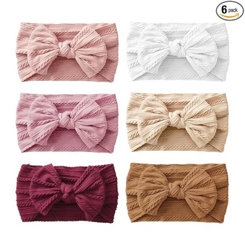 6PCS Baby Headbands, Girls Headbands with Bows, Soft Stretchy Nylon Hair Bands Hair Accessories for Newborn Infant Toddler