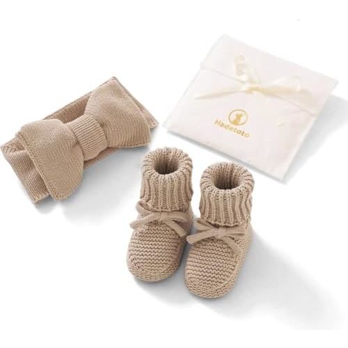 Hadetoto Baby Headband and Booties Set, 100% Organic Cotton