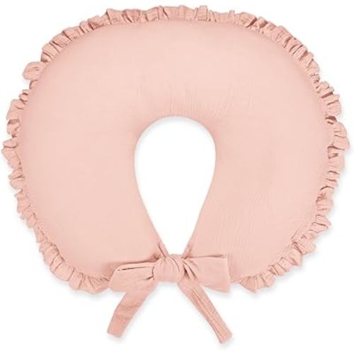 Muslin Nursing Pillow Cover, Breathable & Soft Nursing Covers for Breastfeeding Pillows, Comfortable Pillow Slipcover with Extended Adjustable Strap for Baby Boys Girls, Pink(Only Cover)