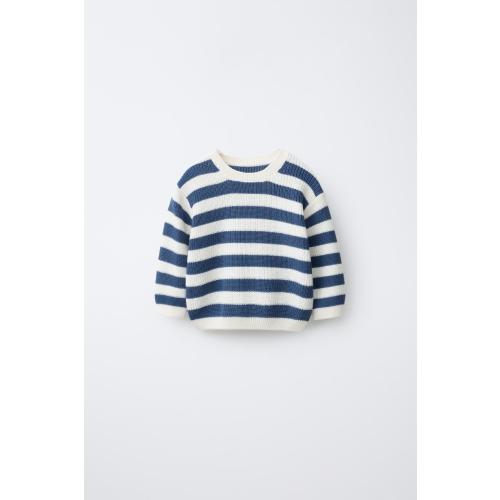 STRIPED KNIT JUMPER - Ecru / Blue | ZARA United States