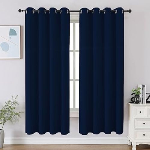 CUCRAF Navy Blue Blackout Curtains 63 inch Length 2 Panels Set, Room Darkening Drapes for Living Room Bedroom, Thermal Insulated Light Blocking Grommet Window Curtain (W52 x L63 Inch)