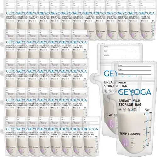400 Count Breastmilk Storage Bags 6oz Temp Sensing Discoloration Milk Storing Bag for Breastfeeding Self Standing No Leak Doubled Sealed Breast Milk Bag for Breastfeeding Refrigeration Freezer
