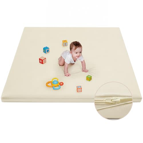 Waterproof Baby Play Mat for Floor Memory Foam 47 * 47 Cushion Playpen Playmat Tummy Time Crawling Mat Nursery Rug Thick Pad Create Soft & Safe Area for Infants,Toddler,Kids,Beige