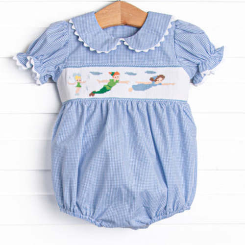 Forever Young Smocked Girl Bubble, Blue Gingham – Stitchy Fish