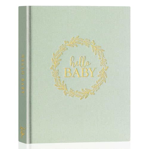 Lanpn Baby Memory Book for Boy Girl - Linen Cover Baby Book Journal Memories Keepsake for New Parents - Newborn Baby First 5 Year Scrapbook Photo Album Baby Milestone Book (Sage Green, 154 Pages)