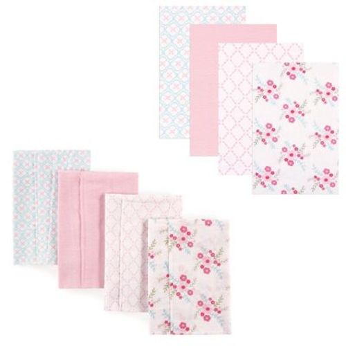 Luvable Friends Infant Girls Cotton Flannel Burp Cloths and Receiving Blankets, 8-Piece, Floral, One Size
