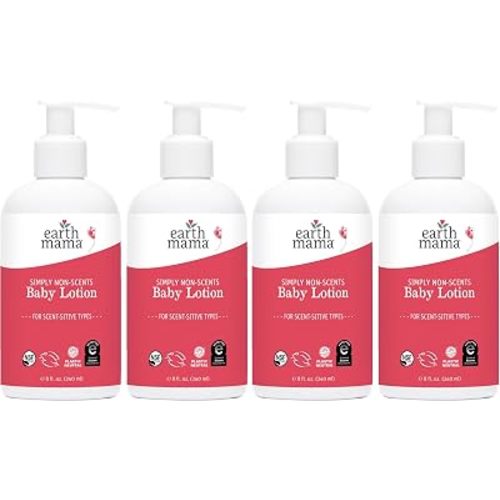 Earth Mama Simply Non-Scents Baby Lotion for Dry Skin, Calendula Cream for Newborn Skin Care, Children's Moisturizer with Aloe Juice, Rooibos, & Shea Butter, Fragrance Free, 8-Fl oz (2-Pk) (Pack of 2)