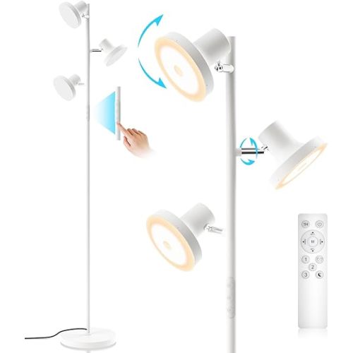 LED Tree Floor Lamp, 36W Industrial Dimmable Standing Lamp with Remote & Touch Control, 3 Rotatable LED Light Modern Floor Lamps for Living Room, Bedroom, Office (White)