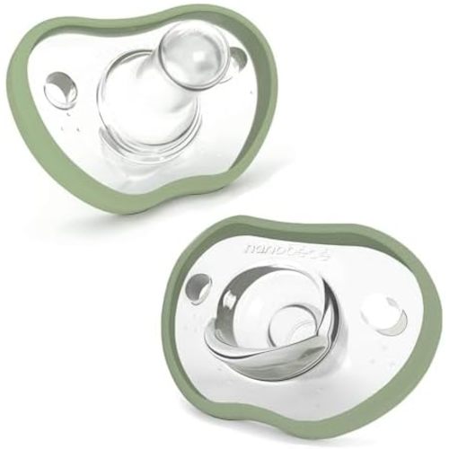 Nanobebe Baby Pacifiers 0-3 Month - Orthodontic, Curves Comfortably with Face Contour, Award Winning for Breastfeeding Babies, 100% Silicone, Perfect Baby Registry Gift 2pk, Sage