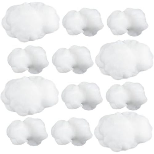 Jetec 12 Pieces Artificial Cloud Props Imitation 3D Cloud Shape Hanging Decorations Room DIY Decorative Hanging Ornament for Wedding Party Stage Show Decor (Small and Medium Size,White)
