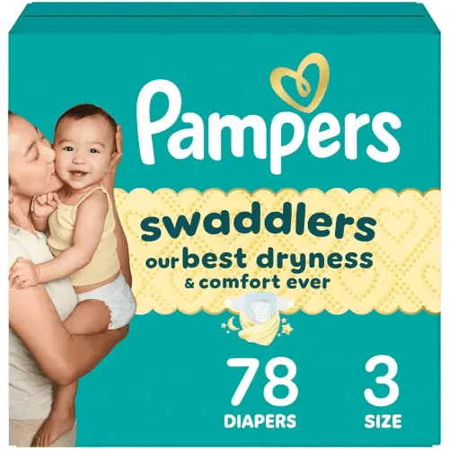 Pampers Swaddlers Diapers, Size 3 (13-26 lbs), 78 Count, Absorbent, Keeps Baby Dry and Comfortable, Skin Safe Disposable Baby Diaper (Packaging May Vary)