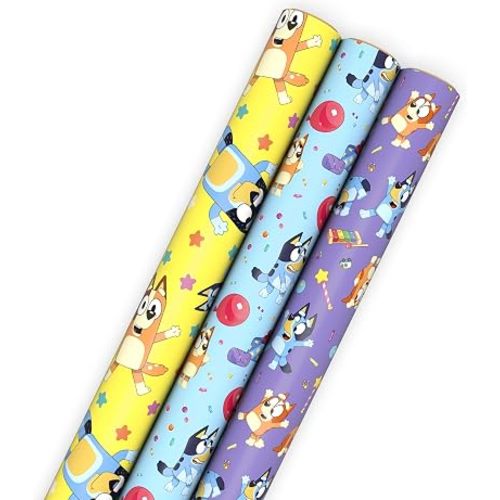 Hallmark Bluey Wrapping Paper Rolls for Kids, 3 Rolls (Bluey & Bingo)