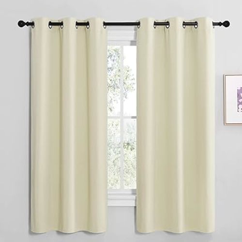 NICETOWN Kitchen Curtains for Decoration, Thermal Insulated Grommet Room Darkening Draperies/Panels for Laundry (Beige, 2 Panels, W42 x L68 inches)