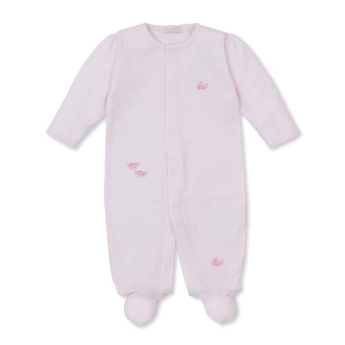 SCE Crabs & Whales Pink Stripe Hand Emb. Footie