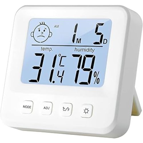 MUMOO Bear Digital Hygrometer & Thermometer with Backlight Display, Indoor Temperature and Humidity Monitor with Clock, ±1°C/±5% RH Accuracy