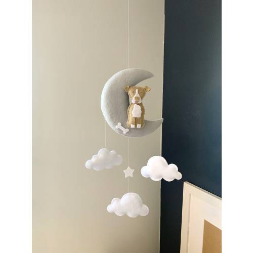 Baby mobile - Baby mobile dog - pitbull mobile - dog mobile - moon mobile - personalized baby gift - baby gift - pet gift  - custom dog baby