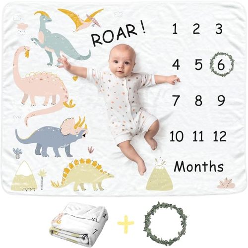 Dinosaur Baby Monthly Blanket for Boys, Newborn Month Blanket, Soft Flannel Photography Background Prop, Personalized Shower Gift, Dinosaur