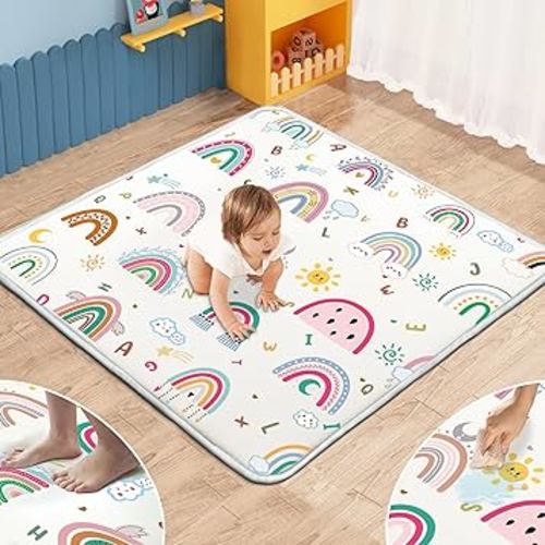 Baby Play Mat, 1-Inch Thick Foam 50" X 50" Playpen Mat,Waterproof & Non - Slip Playmat for Baby Play on Floor, Wipe - Clean, Ideal for Infants, Toddlers & Kids' Crawling and Tummy Time(Rainbow)