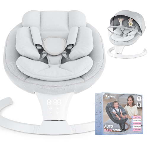 TouHeart Electric Baby Swing for Infant,5-Speed Sway & Vibration, Remote Control,10 Lullabies,Gray