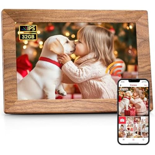 Frameo 10.1" Digital Picture Frame, Smart WiFi Digital Photo Frame with 1280x800 HD IPS Touch Screen 32GB Memory Auto-Rotate Wall Mounted, Share Photos/Videos from Phone Anywhere - Brown