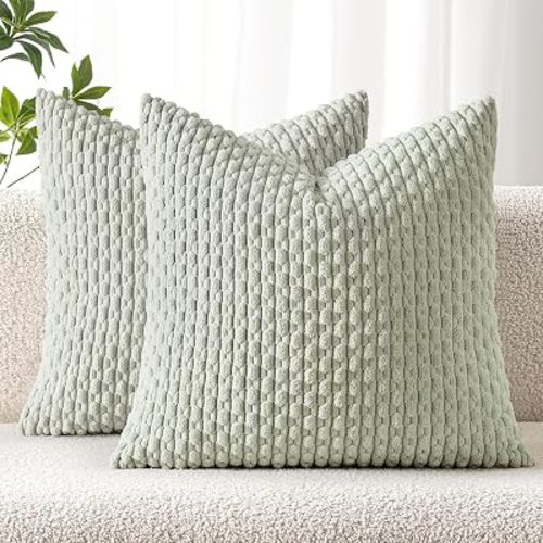 MIULEE Decorative Throw Pillow Covers 18x18 Light Green Textured Corduroy