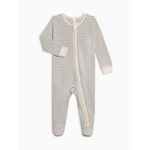 Colored Organics Peyton Zipper Sleeper - Bay Stripe / Ivory + Sea Bay Stripe / Ivory + Sea 0-3M