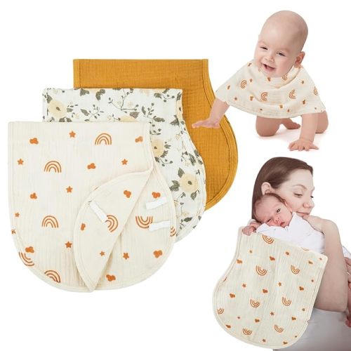 Muslin Burp Cloths with Snaps,Multi-Use Burpy Bib 100% Cotton for Spit Up & Drool,Large 22"X11" Extra Absorbent Burping Cloth for Newborn Boys Girls Essentials,Green