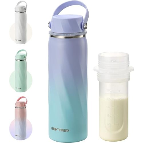 HEYTRIP Portable Breastmilk Cooler - 20oz Stainless Steel Milk Chiller Bottle for Travel & Work | Reusable Breastmilk Storage Container, 36+ Hour Cooling, TSA Approved | Violet Aurora