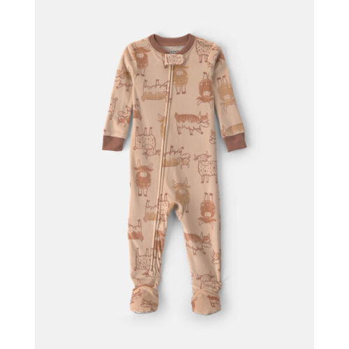 Baby Boy 1-Piece Cow 2-Way Zip DreamPlush Snug Fit Footed Pajama - Brown | Carter's