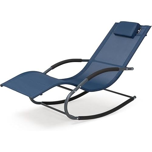 Outdoor Lounge Chair with Pillow, Chaise Lounge Chair for Patio, Lawn, Pool, Navy Blue