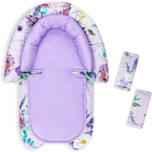 Baby Car Seat Head Support & Strap Covers, Upgraded 2-in-1 Infant Car Seat Insert Cushion for Newborn Girls, Perfect for Carseat, Stroller, Swing, Extra Soft, Purple