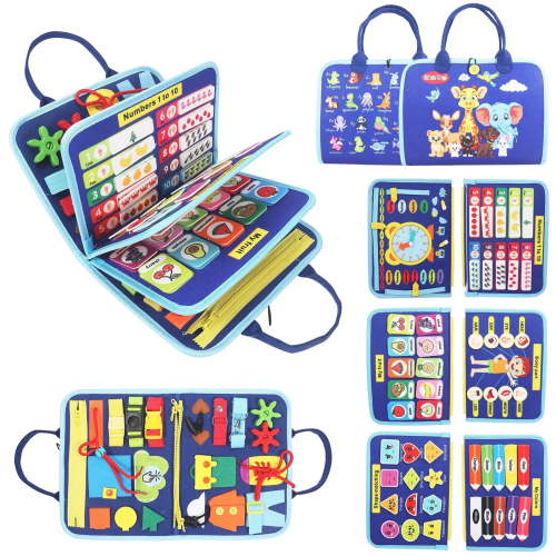 Montessori Busy Board - Ideal Busy Book Toddler Toys & Gifts for Boys & Girls, Toddler Travel Essential for Airplane & Car, Sensory Toys, Great for Baby Gifts for Boys