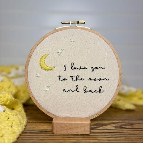 Hand Embroidered Nursery Hoop | I Love You to the Moon and Back, Baby Shower Gift