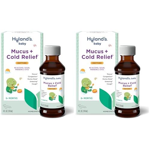 Hyland's Baby Mucus and Cold Relief, Daytime Baby Medicine, Infant Cold and Cough Remedy, Decongestant, 4 Fluid Ounce (Pack of 2)