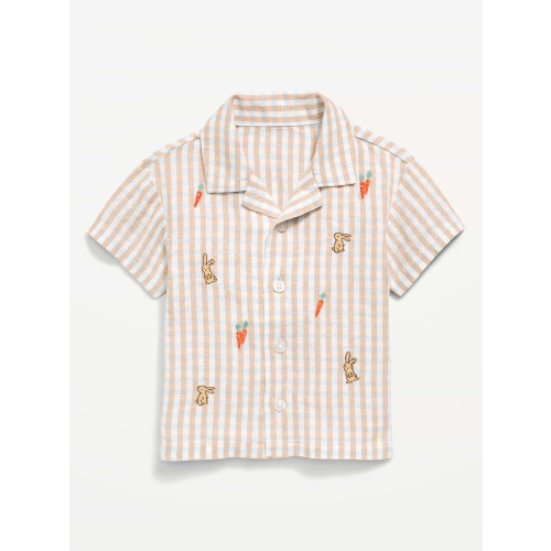 Striped Linen-Blend Embroidered Shirt for Baby