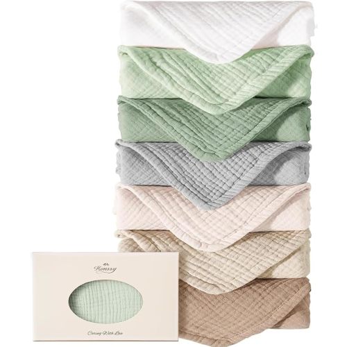 Konssy 7-Pack Muslin Baby Burp Cloths, 6-Layer 100% Cotton | Soft & Absorbent, Easy to Wash & Dry Quickly, Large Burping Clothes for Unisex Newborn, Baby Girls and Boys (Green)