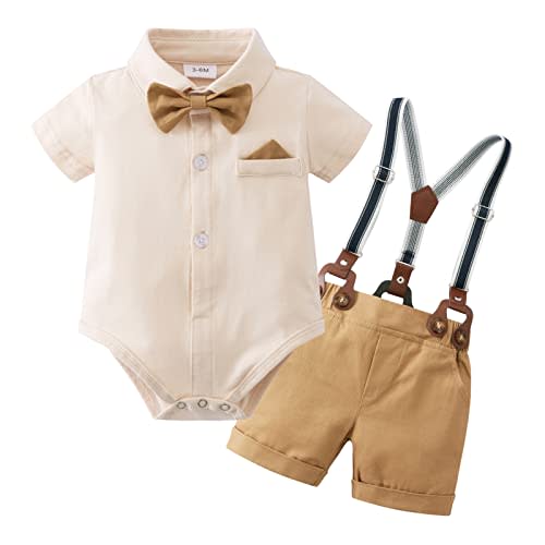 YUEMION Infant Baby Boy Clothes Gentleman Outfits Suits Summer Short Sleeve Bowtie Bodysuit Shirts + Suspender Shorts(0-24M)