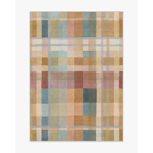 Margot Plaid Ochre Multicolor Flatwoven Rug | Ruggable | Round 6x6