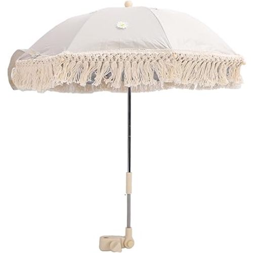 Baby Outdoor Parasols, Baby Stroller Parasol Umbrella with Adjustable Clamp, Toddler Parasol for Trolley Wheelchair Beach Chair, Outdoor Activities (Beige with