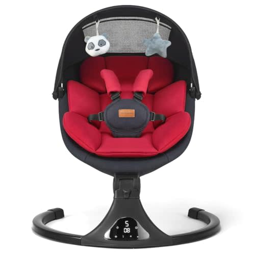 Baby Swing for Newborn Remote/Touch 5-Speed Bluetooth 12 Melodies Red | Portable for indoor/outdoor,Rear-view mesh window,3 timer 8/15/30min,5-point harness,0-6 months & Up to 20 lbs