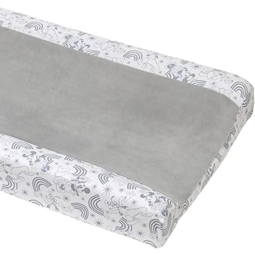 Disney Mickey and Friends Grey and White Pluto, Goofy, and Rainbows Super Soft Changing Pad Cover