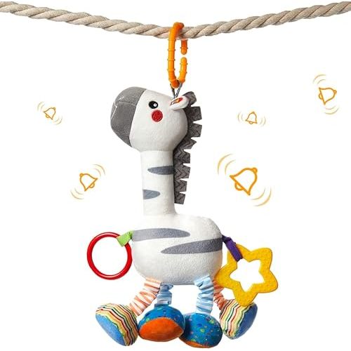 TUMAMA Baby Hanging Toys, Plush Animals Baby Rattle Crinkle Squeaky Toys Car Seat Stroller Mobile Toys, Baby Toys for 0 3 6 9 12 Months, Sensory Learning Toys Gift for Newborn Infant (Zebras)