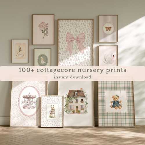 Pastel Floral Nursery Wall Art – Digital Cottagecore Baby Girl Room Shabby Chic Print - Etsy