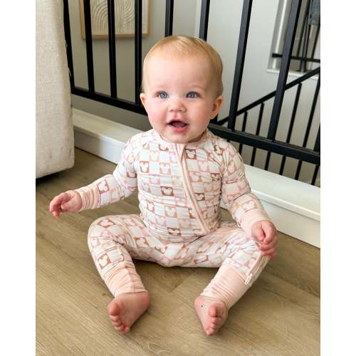 Neutral Checkered Zipper Romper