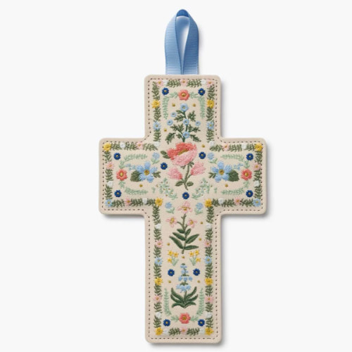 Embroidered Rosette Cross Wall Hanging | Rifle Paper Co.