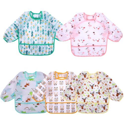 Accmor 5 Pack Long Sleeve Bibs, Baby Smock Waterproof Sleeved Bib Smock for Baby Toddler 6-36 Months
